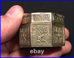 Small Octagonal China Chinese Qing Dynasty Tree in Bloom Metal Box Removable Lid