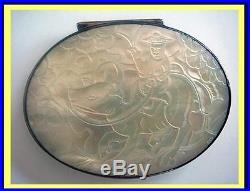 Snuff Box Antique Chinese Silver Carved Mother of Pearl Water Buffalo (#4750)