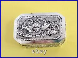 Solid Silver China Box For Pills Chinese Export Silver Box Dragon 0.9oz