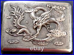 Solid Silver Chinese Export Silver Box Dragon Case a Cigarette Dragon China