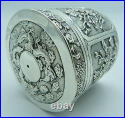 Solid Silver Chinese String Box Antique Yao Jie Dragons Bamboo Birds Blossom