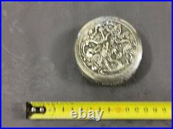 Solid Silver Indochina Box For Decorated Dragons 2.2oz Chinese Export Silver Box