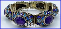 Spectacular Antique Chinese Silver Filigree Amethyst & Enamel Bracelet