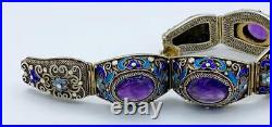 Spectacular Antique Chinese Silver Filigree Amethyst & Enamel Bracelet