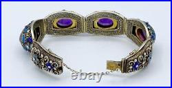 Spectacular Antique Chinese Silver Filigree Amethyst & Enamel Bracelet