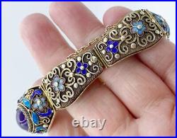 Spectacular Antique Chinese Silver Filigree Amethyst & Enamel Bracelet