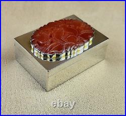 Sterling Silver & Chinese Carved Carnelian Matchstick Box after Edward Farmer