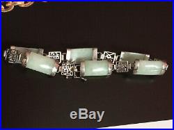 Sterling Silver Chinese Sage Green Jade Bracelet Boxed