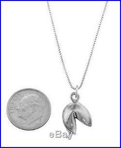 Sterling Silver Chinese Style Fortune Cookie Charm With Box Chain Necklace
