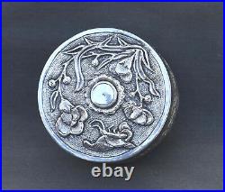 Stunning 19th Century Chinese Export Silver Circular Box And Cover