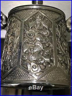 Stunning Antique hand hammer Chinese Export Silver Tea Box Wang Hing great work