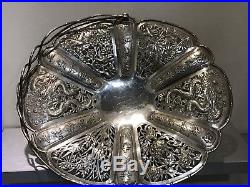 Stunning Antique hand hammered & cut Chinese Export silver tazza, luen wo mark