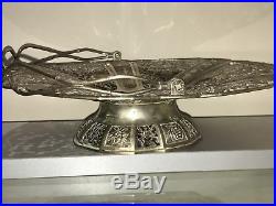 Stunning Antique hand hammered & cut Chinese Export silver tazza, luen wo mark