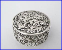 Stunning Chinese Export dragon design circular silver box c 1890