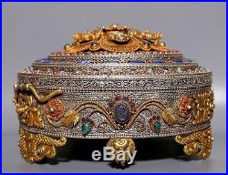 Stunning Rare Old Large Chinese Sterling Silver GuanYin Buddhist Jewelry Box A22