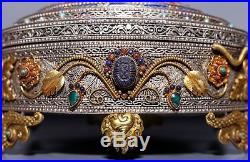 Stunning Rare Old Large Chinese Sterling Silver GuanYin Buddhist Jewelry Box A22