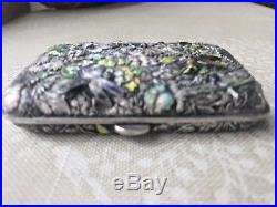 Stunning Repousse Sterling Chased enamel floral Chinese export cigarette case