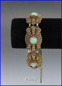 Stunning c1900 Chinese Green Jade Vermeil Gilt Silver Filigree Bracelet