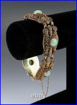 Stunning c1900 Chinese Green Jade Vermeil Gilt Silver Filigree Bracelet