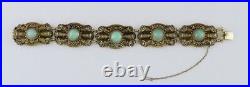 Stunning c1900 Chinese Green Jade Vermeil Gilt Silver Filigree Bracelet