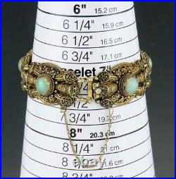 Stunning c1900 Chinese Green Jade Vermeil Gilt Silver Filigree Bracelet