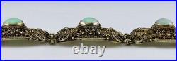 Stunning c1900 Chinese Green Jade Vermeil Gilt Silver Filigree Bracelet