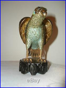 SuHai Chinese Sterling Silver Enamel Finished 24K Great Wall Falcon Figurine Box