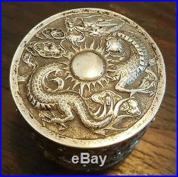 Superb Antique China Chinese Silver Round Dragon Box