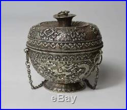 Superb Chinese Sino Tibetan Silver Altar Vessel 19th Century