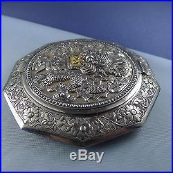 Superb Chinese Sterling Silver Powder Compact / Antique Dragon Box