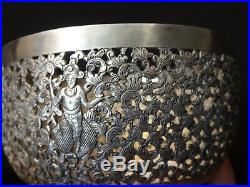 Superbe boite pot pourri argent sculpté Indo chine Old silver chinese box XIX