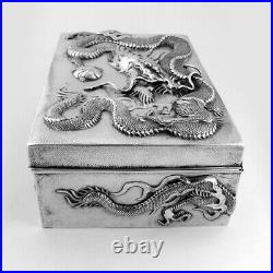 Three Claw Dragon Box Chinese Export Silver Wang Hing