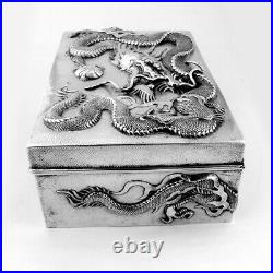 Three Claw Dragon Box Chinese Export Silver Wang Hing