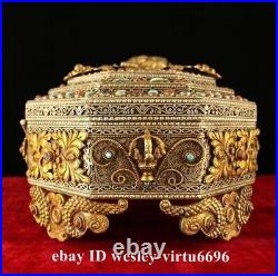 Tibet Copper Tibetan Silver Gild inlay Ruby Gem Dorje Kasung God Jewelry box
