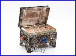 Tibetan Silver Box. Coral Silver Treasure Chest. Buddhist Jewelry Box Casket