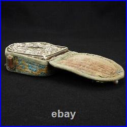 Tibetan Silver Gau Traveling Shrine Box with Fabric Case Early 20th C