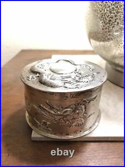 Tuck Chang Antique Chinese export silver round dragon box Heavy -perfect