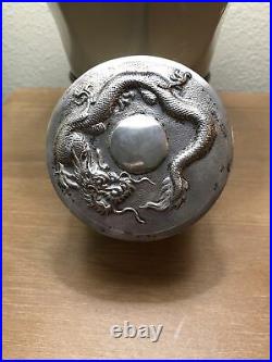 Tuck Chang Chinese export silver round dragon box
