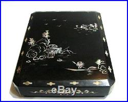 Unique Rare Chinese Box With Mother Of Pearl Large Black Decor Great Gift