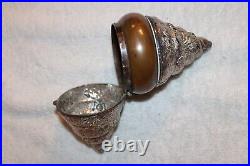 Unusual Chinese Tibetan Buddhist Coin Silver Copper Seashell Ritual Object Box