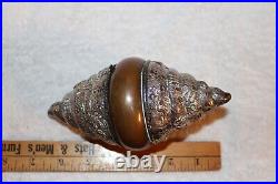 Unusual Chinese Tibetan Buddhist Coin Silver Copper Seashell Ritual Object Box