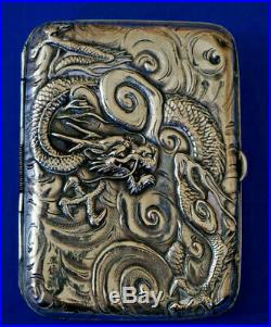 Unusual Silver Chinese or Japanese Card Cigarette Case FALCON & DRAGON Falconry