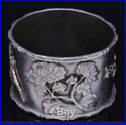 Very Nice Estate Lot Chinese Sterling Silver Fruit Form Box & 2 Napkin Rings