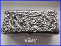 Vintage Chinese Silver Box 5 Clawed Dragon Decoration With Chinese Hallmarks