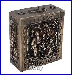 VINTAGE Chinese Silver Snuff / Pill Box ORNATE