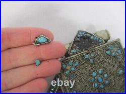 VINTAGE TIBETAN SILVER GAU BOX with TURQUOISE STONES