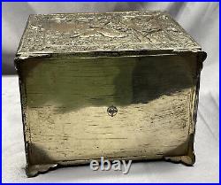 VTG Antique Copper Silver Floral Birds Asian Chinese Storage Cabinet Drawer Box