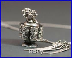 VTG Chinese Tibet Style Snuff Urn Box Spoon Claw Tool Sterling Silver Pendants