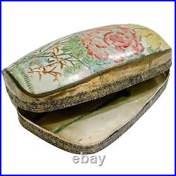 VTG Large Chinese Porcelain Shard Box Jewelry Trinket Silver Tone Box 10 x 7