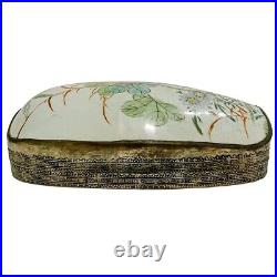 VTG Large Chinese Porcelain Shard Box Jewelry Trinket Silver Tone Box 10 x 7